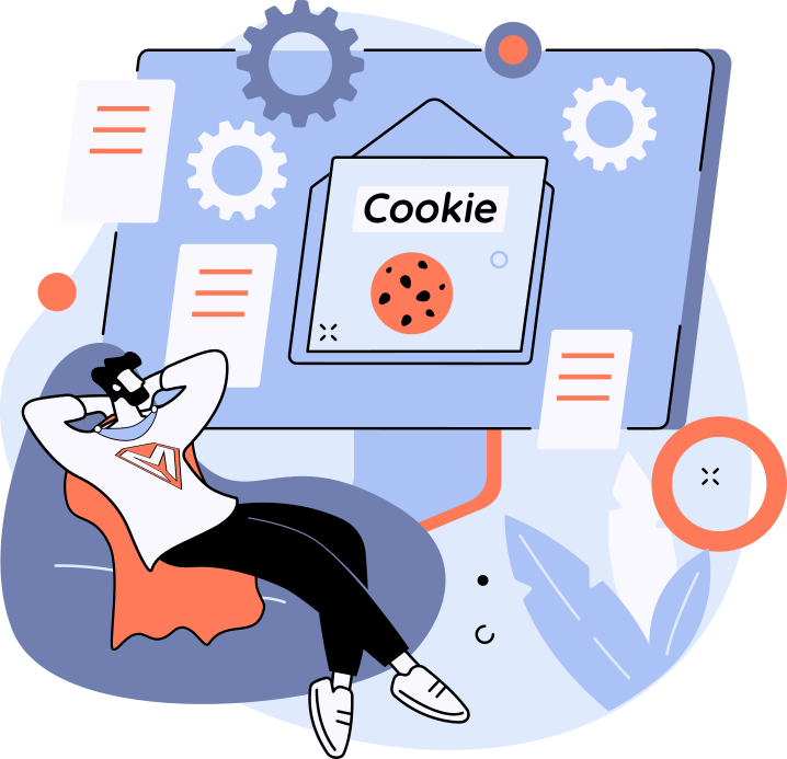 Grafik mit Superhelden und Symbole der Cookie-Einstellungen